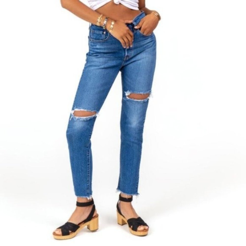 New Levi's 501 Hi Rise Raw Hem Skinny Jean